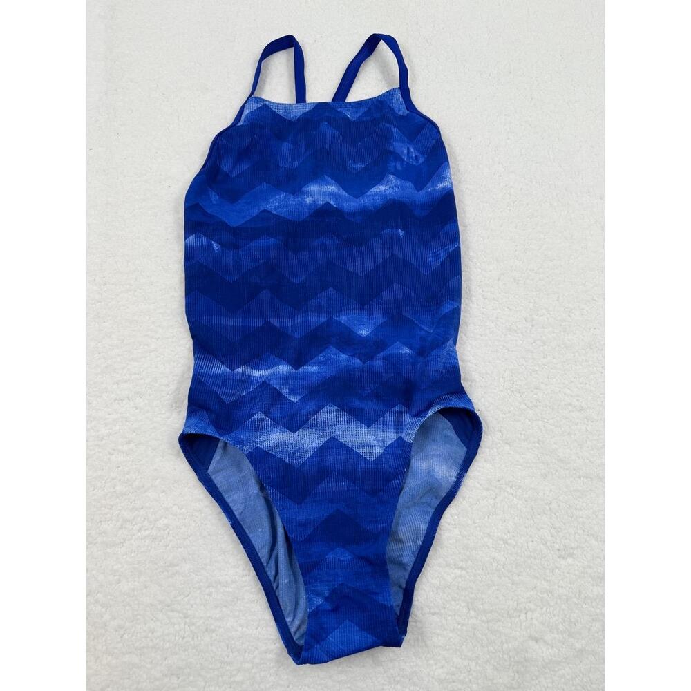 Adidas Blue Chevron Pattern‎ Thin Straps Onepiece Swimsuit USA 32